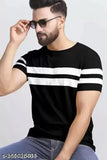Classic Modern men's striped polycotton short-sleeve t-shirt, S-XL sizes with chest measurements provided