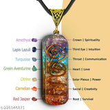 Crystal stone 7 chakra pendant with chain, natural healing stone for Reiki and crystal healing, handmade, Indian-origin