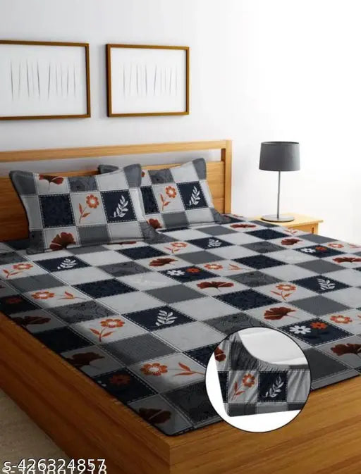 Attractive double cotton checked bedsheet with 2 pillow covers by Ashtosh Enterprises for 8-inch mattress, summer use