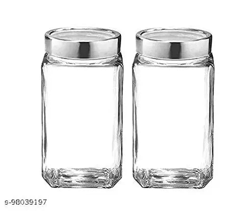 Cube glass jar canister storage container, airtight lid with buckle, kitchen use, set of 6, 300ml