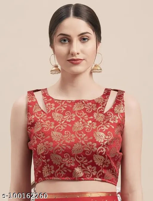 Red chiffon saree with tassels and blouse, printed jacquard pattern, new Parmla Fashion launch, free size, Indian origin