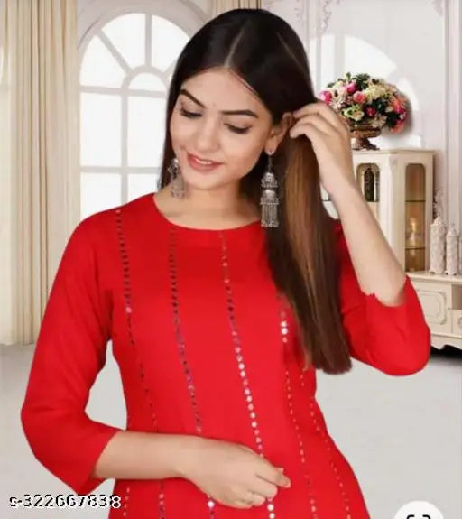 Rayon RD=MRR=SHAR Kurta with Palazzos - Solid color, quality hand-mirror work, versatile for festivals, parties, office, daily wear (India)