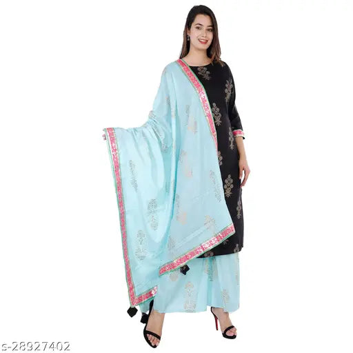 Graceful women's cotton kurta sets, printed net, three-quarter sleeves, palazzos, India origin