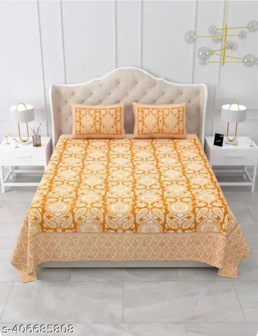 White cotton botanical flat sheets, Qfab King size with 2 pillow covers ideal for adults, made in India