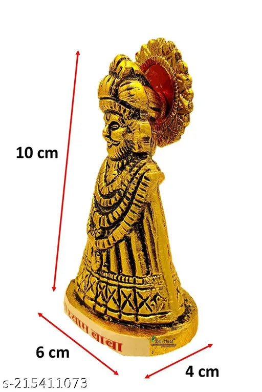 Brass Krishna idol - Metal Baba Khatu Shyam Ji Figurine Gold (10cm) - Indian temple decor