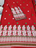 Premium red cotton mekhela chador with green border