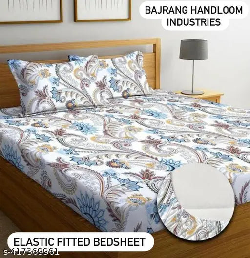 Cotton blend double bedsheet set, floral print by Bajrang Handloom Industries. Combo pack includes 2 fitted sheets and 4 matching pillow covers for summer use