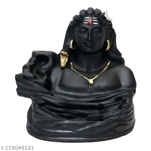 Black plastic figurine of a serene deity with a serpent and trident, adorning a necklace