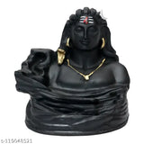 Black plastic figurine of a serene deity with a serpent and trident, adorning a necklace