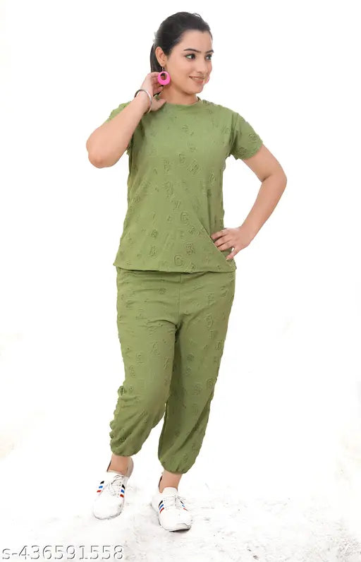 Black track pants set with ladies t-shirt, trendy Indian-made, short sleeves, sizes S-XL