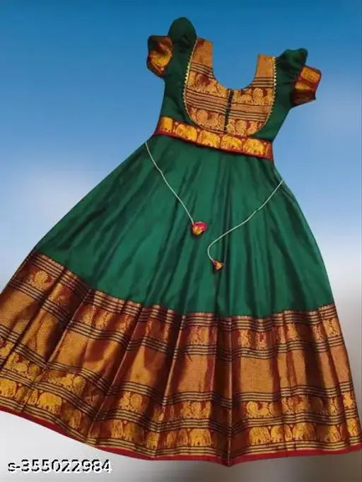 Silk flared gown for girls, solid pattern, 2-3 years size