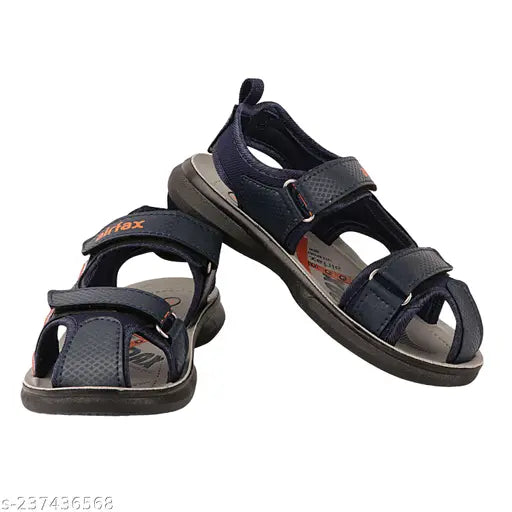 Black and blue fabric strappy sandals with Velcro fastening, suitable for outdoor activities