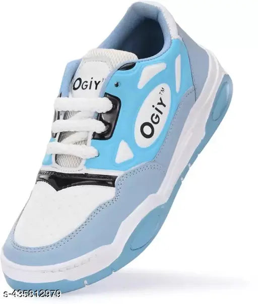 Blue and white shoe with 'Olgi' logo, designed for boys