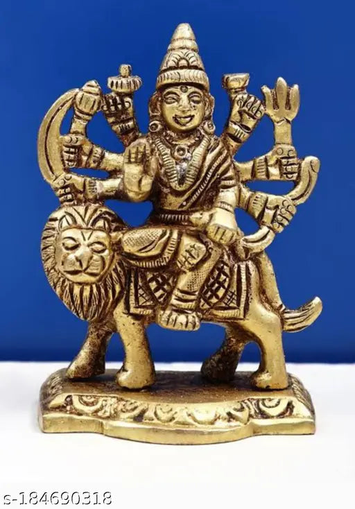 Brass statue of Goddess Maa Durga (Kali), handcrafted using traditional Indian sand casting. Measures approximately 2.5" x 3" x 2". Ideal for home altar or religious gift