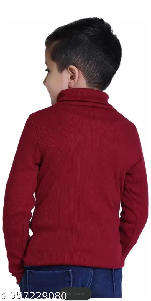 Red wool high neck sweater for boys, solid color in pink, red, and black