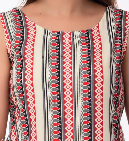 Black and red rayon printed kurta pant set