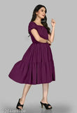 Purple Rayon layered one-piece Western dress for women & girls, solid pattern with short sleeves