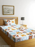 Premium cotton cartoon design single flat bedsheet, supersoft 210TC with 1 pillow cover for kids, ideal for summer