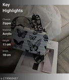 Butterfly print purse, zip closure, adjustable strap, 10cm width