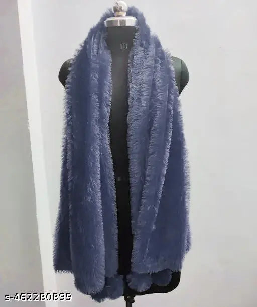 Grey velvet fur stole/scarf for women & girls, solid pattern, free size (length: 2m), made in India