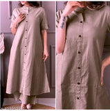 Pure cotton striped print front button kurta & palazzo set, summer wear - Indian traditional fashion