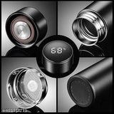 Matte black stainless steel water bottle with smart LCD touch screen, personalized & BIS/ISI certified, keeps cold 500ml