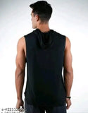 Men's sleeveless poly blend Sendo hoodie, printed net pattern, size M (38in chest, 27in length), made in India