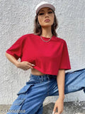 Black and red cotton blend short sleeve combo, comfortable casual loose-fitting crop tops for stylish outings (S - 34" bust, M - 36", L - 38", XL - 40")