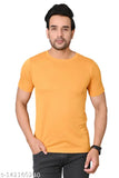 Mustard polyester active regular fit men's sports t-shirt, short sleeves solid design for fitness activities