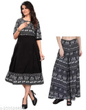 Printed multicolor Anarkali kurta with Pallazos set, relaxed fit crepe dress for parties and festive occasions