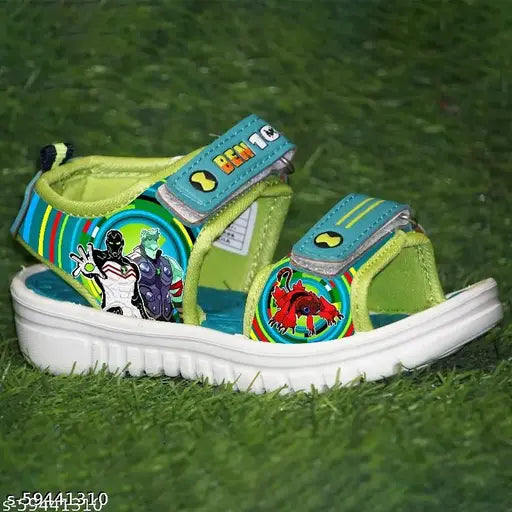 Trendy seagreen EVA kids sandals for boys and girls, comfortable PVC sole, printed net pattern, ideal for ages 5-6 years, Ben 10 design with Velcro fastening