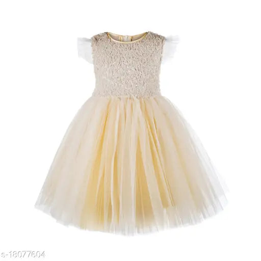 Golden net self-design party dress for kids aged 2-3 years, ideal for girls events