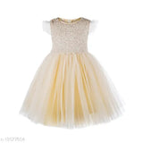 Golden net self-design party dress for kids aged 2-3 years, ideal for girls events