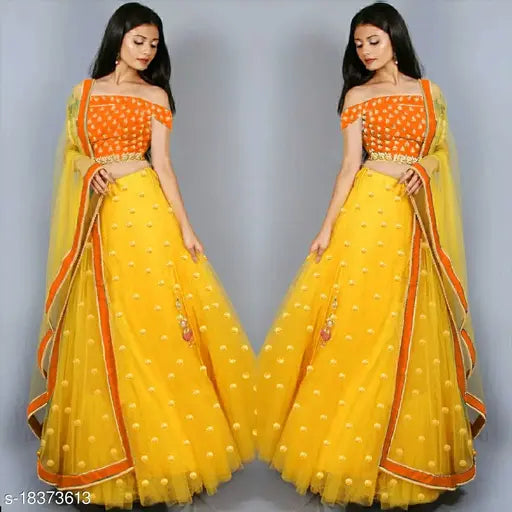 White net Bollywood-style lehenga with embroidery work and matching blouse, free size (42in waist, 44in length), Indian-made
