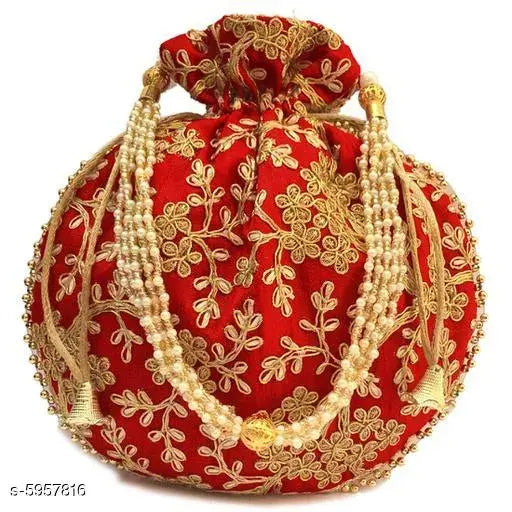 Multicolor embroidered synthetic potlis for women, 8x7 cm, made in India