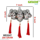 Silver-finished Panchmukhi Hanuman Ji statue for door entrance, intricate wall hanging showpiece with silk latakan, 20cmL x 5cmH x 18cmB
