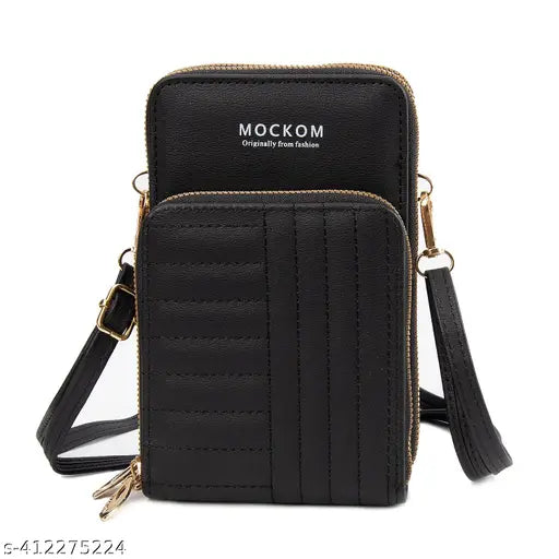 Fashionable black crossbody bag with multiple card slots, perfect for carrying a phone and wallet, great accessory for women