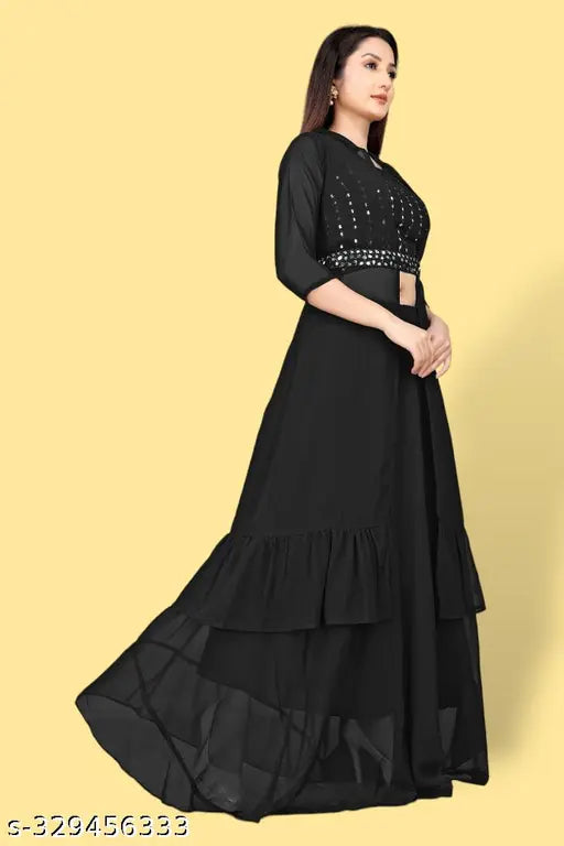 Embroidered work top with plazzo skirt and matching shrug in blue color