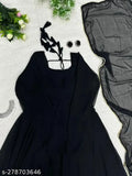 Georgette sleeveless gown, solid pattern for women, ready-to-wear Indian outfit with moti lace duppatta