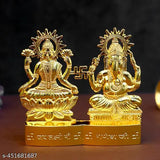 Gold-plated metal Laxmi Ganesh Ji idol (25in), modern Indian home decor with antique touch