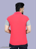 Mens striped cotton blend polo t-shirt with short sleeves, made in India