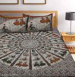 Cotton yellow Kashmirkalli Jaipuri king double bed sheet with 2 pillow covers, superfine quality for summer