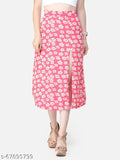 Sheer pink printed front slit skirt
