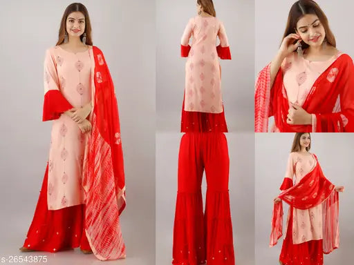 Women's kurta and pyjama set with matching dupatta in rayon material