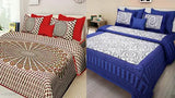 Cotton double bed sheets, 4-pcs pillow covers, 160 thread count, queen size, made in India (pack of 2)