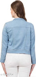 Light blue denim jacket, solid pattern from 69 Fashion Street, three-quarter sleeves on casual wear