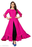 Pink rayon women's party kameez with short sleeves and flared bottom