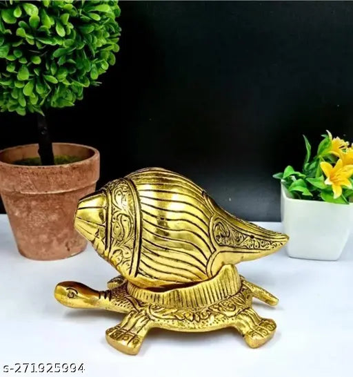 Metal Shankh Tortoise Statue, 11x12.5x13cm, Vastu/Luck/Happiness for home, temple, office, gifting - Indian handcrafted Buddha statue