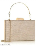 Women's fashionable clutch, tan fabric, gold chain strap