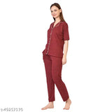 Maroon polka dot nylon top and pajama night suit, soft and comfortable Stylemyth hosiery set for festive or casual wear